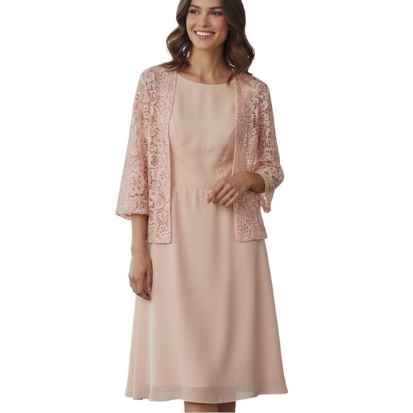 Dresses & Skirts - Women’s Pink A-Line Dress with Lace Shrug Sz 10 NWT